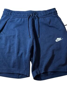 Nike Men's Navy Blue Dri-FIT Athletic Shorts with White Swoosh